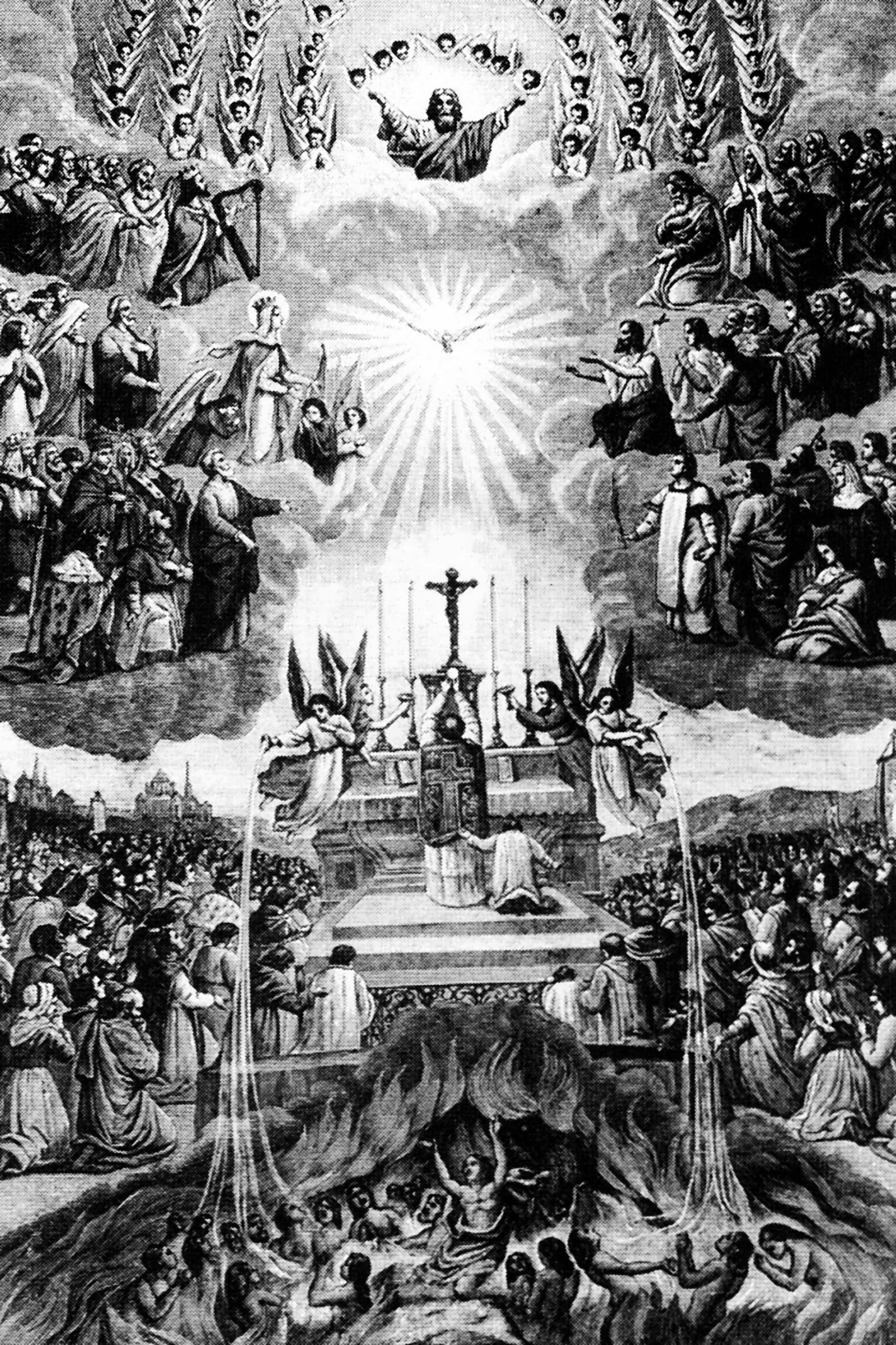 Symbolique de la Messe: renouvellement non sanglant du Sacrifice de Jésus Christ sur la Croix. Promenez vous sur l'image et contemplez...