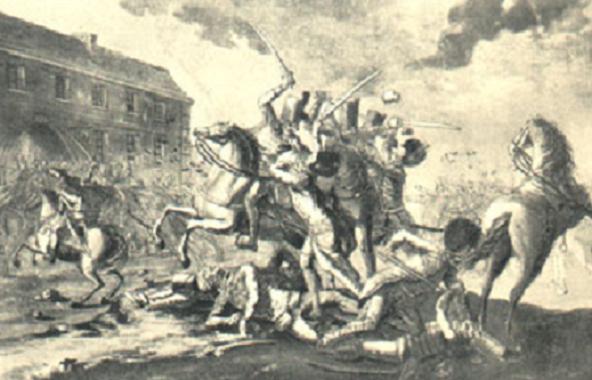Bagarre à Versailles entre des hussards et des gardes-françaises, le 7 juillet 1789 - gravure du temps.JPG